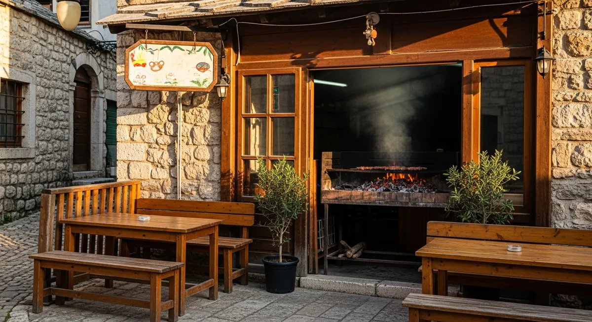 Traditional Bosnian ćevapdžinica with charcoal grill