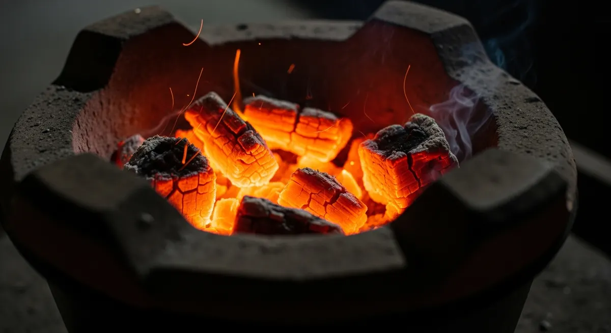 Glowing embers prepared for sač cooking