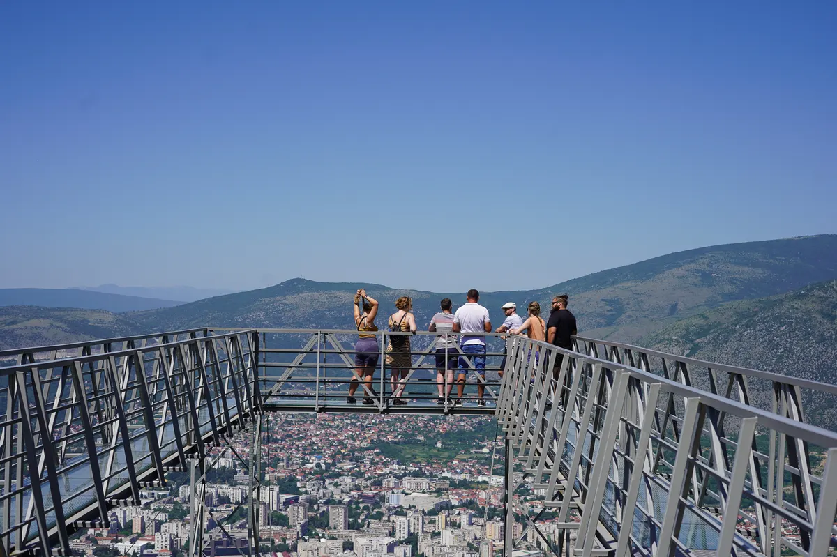 Fortica Sky Walk viewpoint overlooking Mostar from above