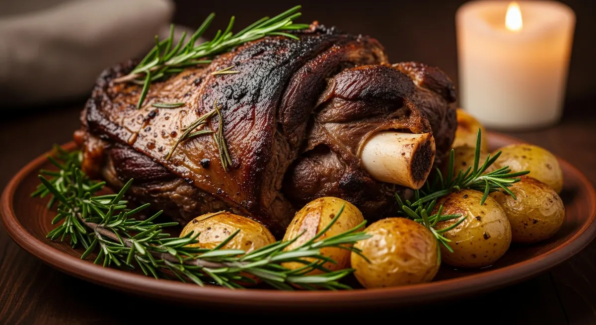 Tender slow-roasted lamb with potatoes after hours under the sač
