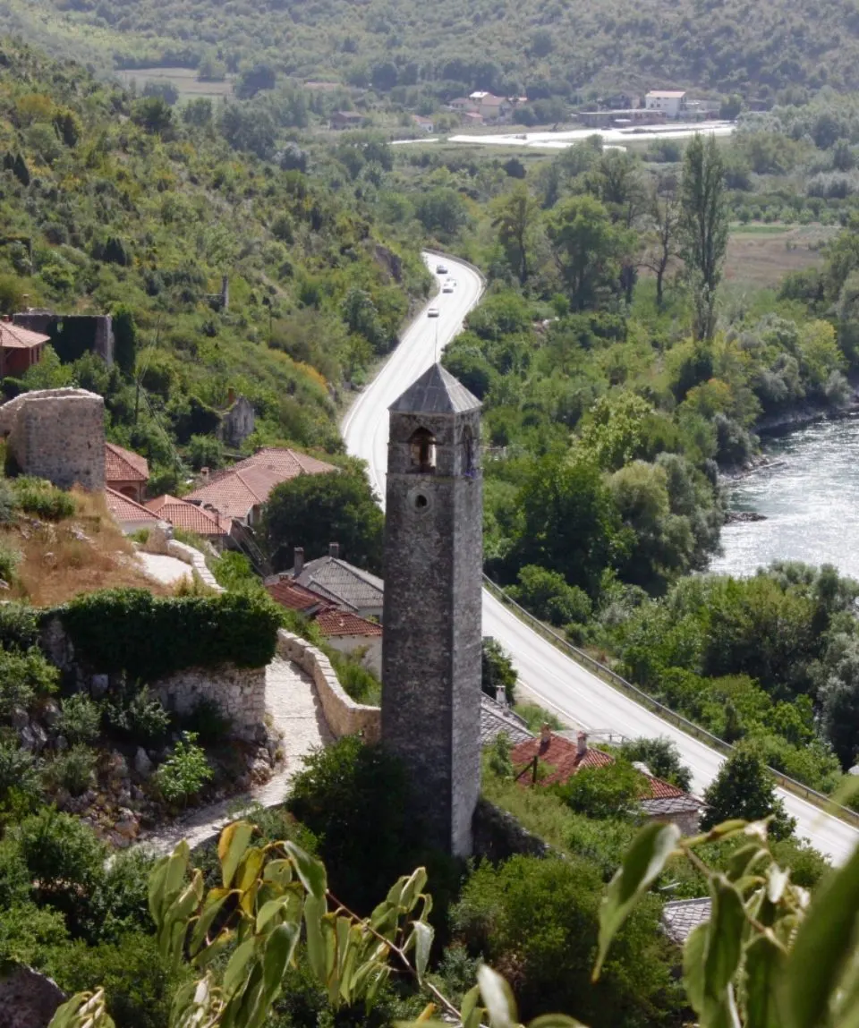 Počitelj fortress village with stone tower overlooking the Neretva valley
