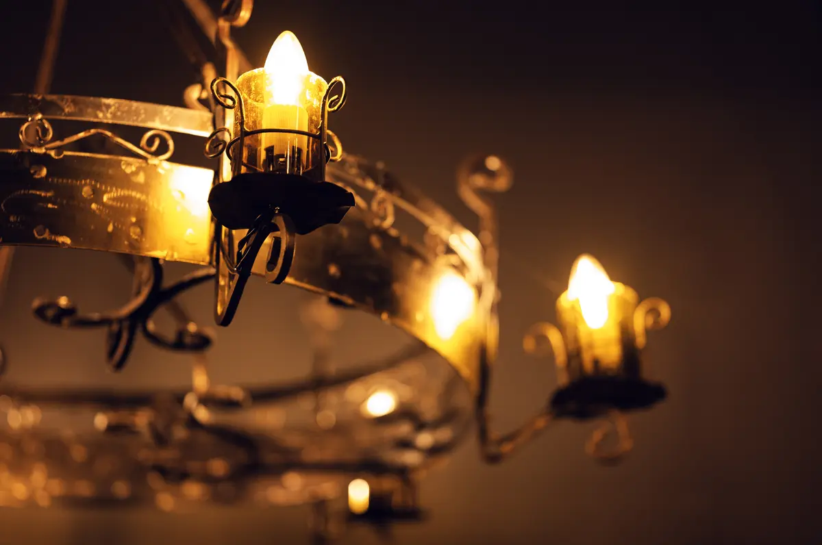 Wrought iron chandelier at Timber & Stone Tavern